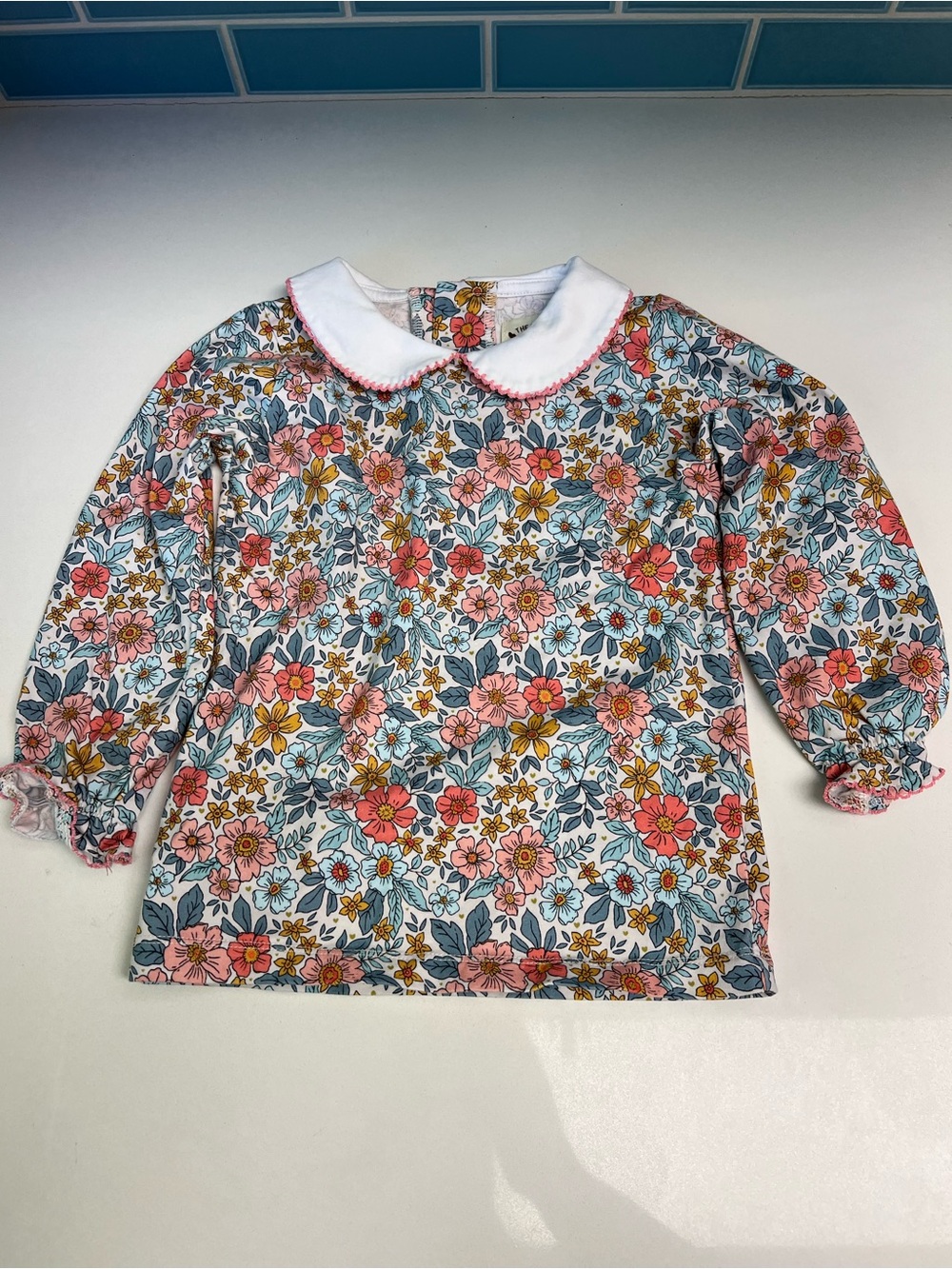 The Oaks Apparel Girls Floral Peter Pan Collar Long-Sleeve Top - Multicolor